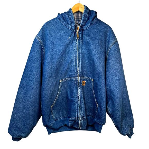 Vintage CARHARTT J139 DST Jacket Denim Hooded Jean Blanket ASAP Rocky 90s Large - Picture 2 of 16